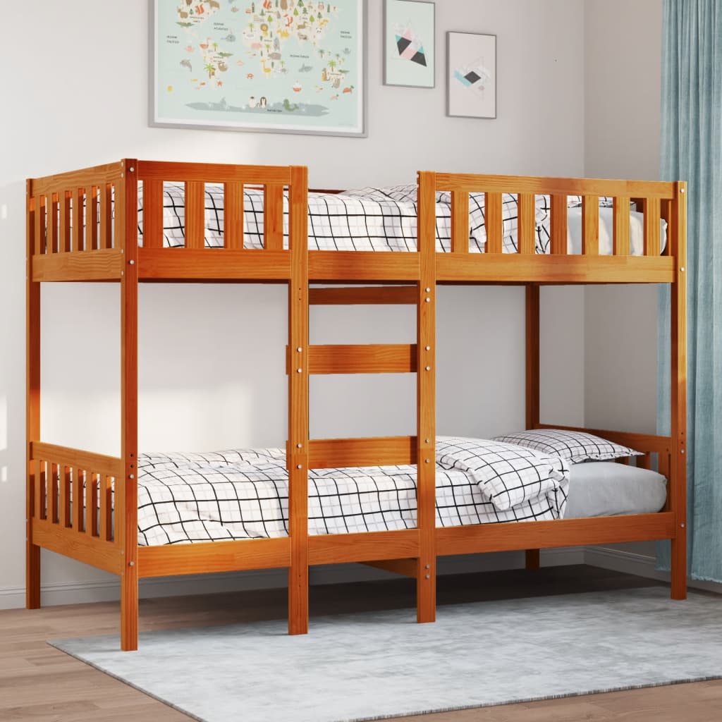 Letto a Castello Marrone Cera 90x200 cm in Legno di Pino | homemem39