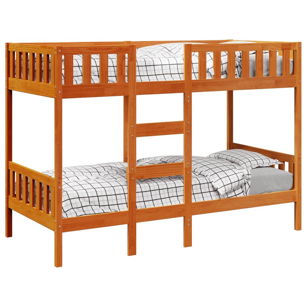 Letto a Castello Marrone Cera 90x200 cm in Legno di Pino