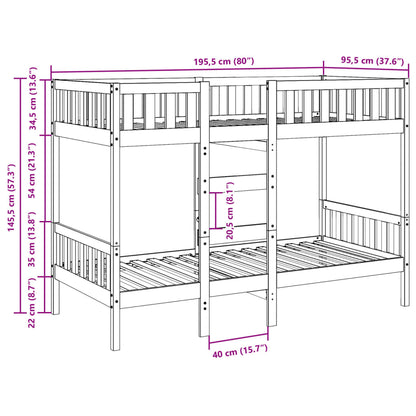 Letto a Castello Marrone Cera 90x190 cm in Legno di Pino
