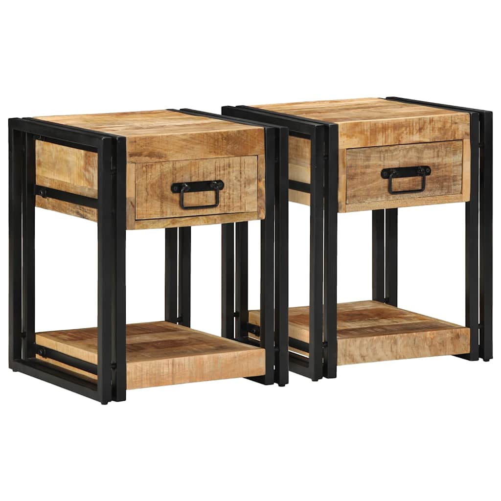 Comodini 2 pz 40x40x50 cm in Legno Massello di Mango Grezzo | homemem39