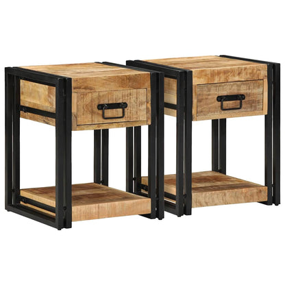 Comodini 2 pz 40x40x50 cm in Legno Massello di Mango Grezzo | homemem39