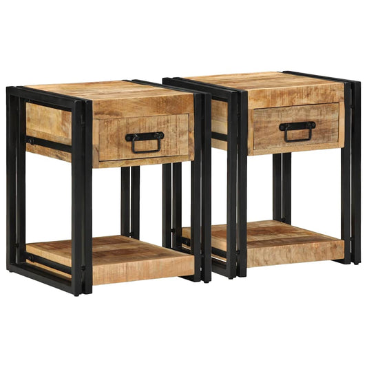 Comodini 2 pz 40x40x50 cm in Legno Massello di Mango Grezzo | homemem39