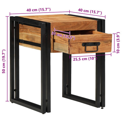 Tavolino con cassetto 40 x 40 x 50 cm Legno di Acacia Massello