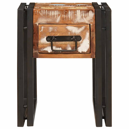 Tavolino con cassetto 30 x 30 x 40 cm Legno Recuperato Massello