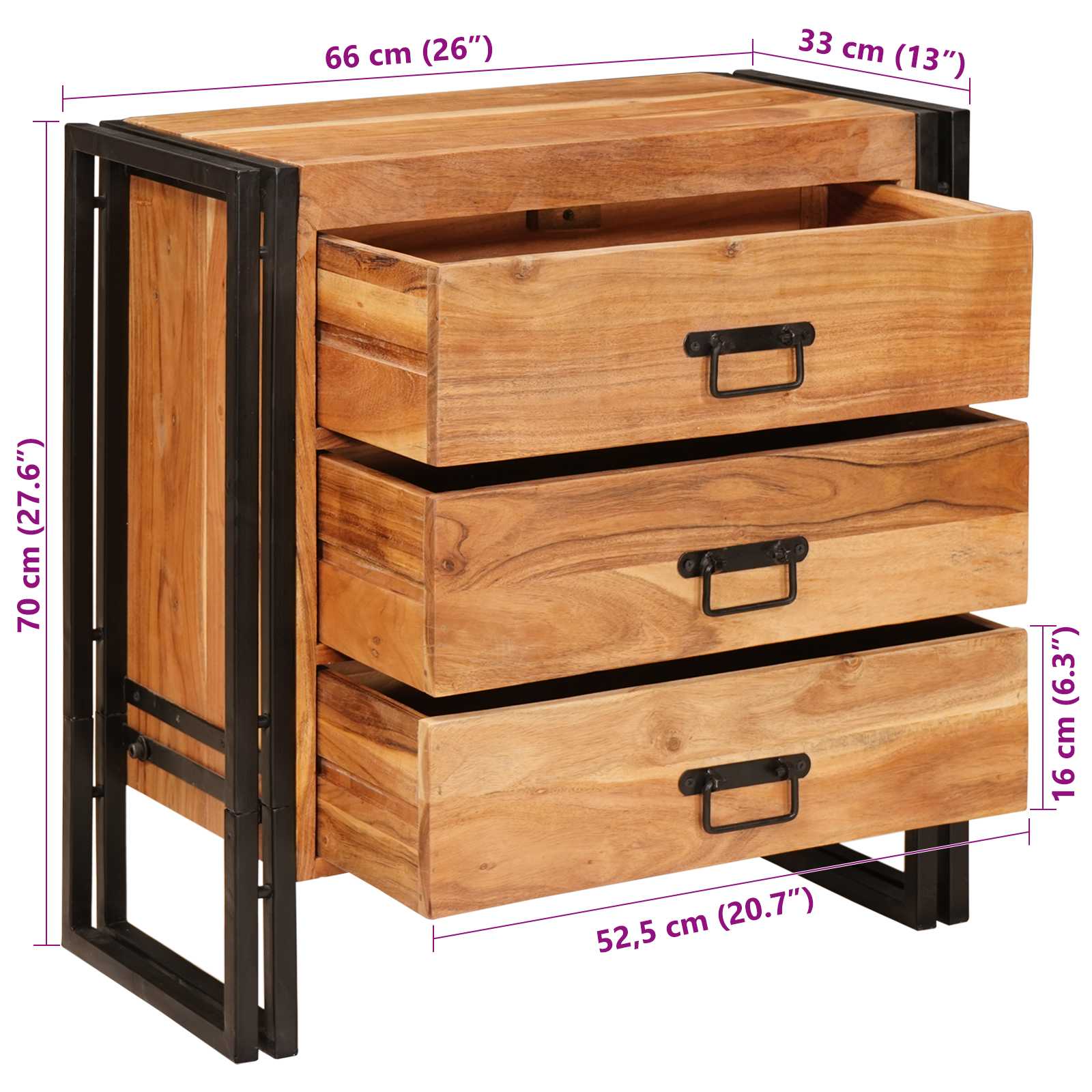 Credenza Marrone 66 x 33 x 70 cm Legno di Acacia Massello | homemem39