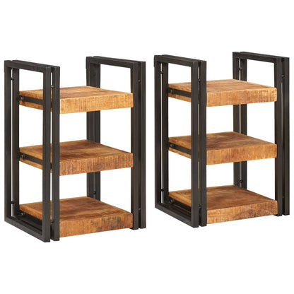 Comodino 2 pcs Marrone e nero Legno di mango massello - homemem39