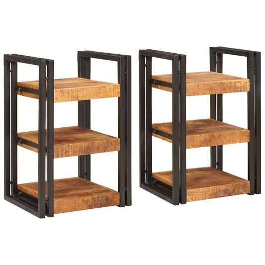 Comodino 2 pcs Marrone e nero Legno di mango massello - homemem39