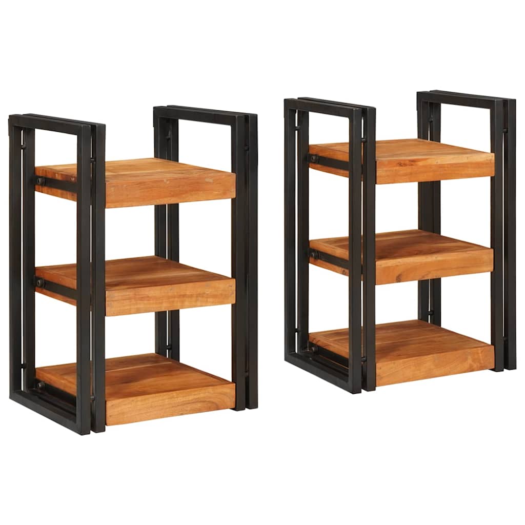Comodino 2 pcs Marrone e nero Legno Massello di Acacia - homemem39