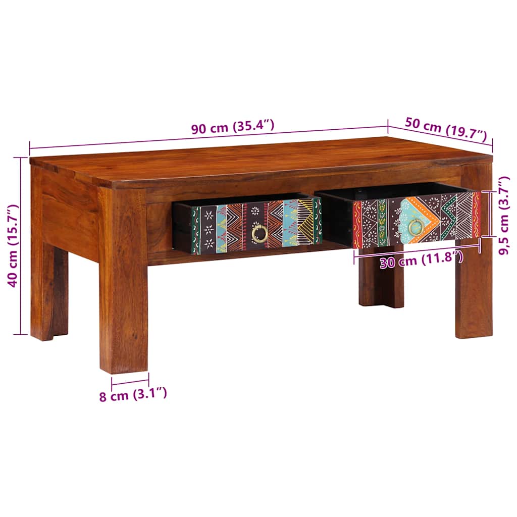 Tavolino da Salotto 90x50x40 cm in Legno Massello di Acacia | homemem39