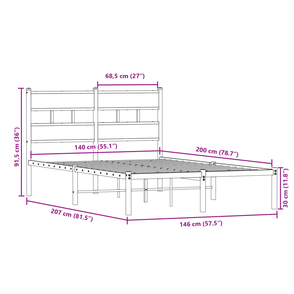 Giroletto senza Materaso in Metallo Rovere Fumo 140x200 cm | homemem39