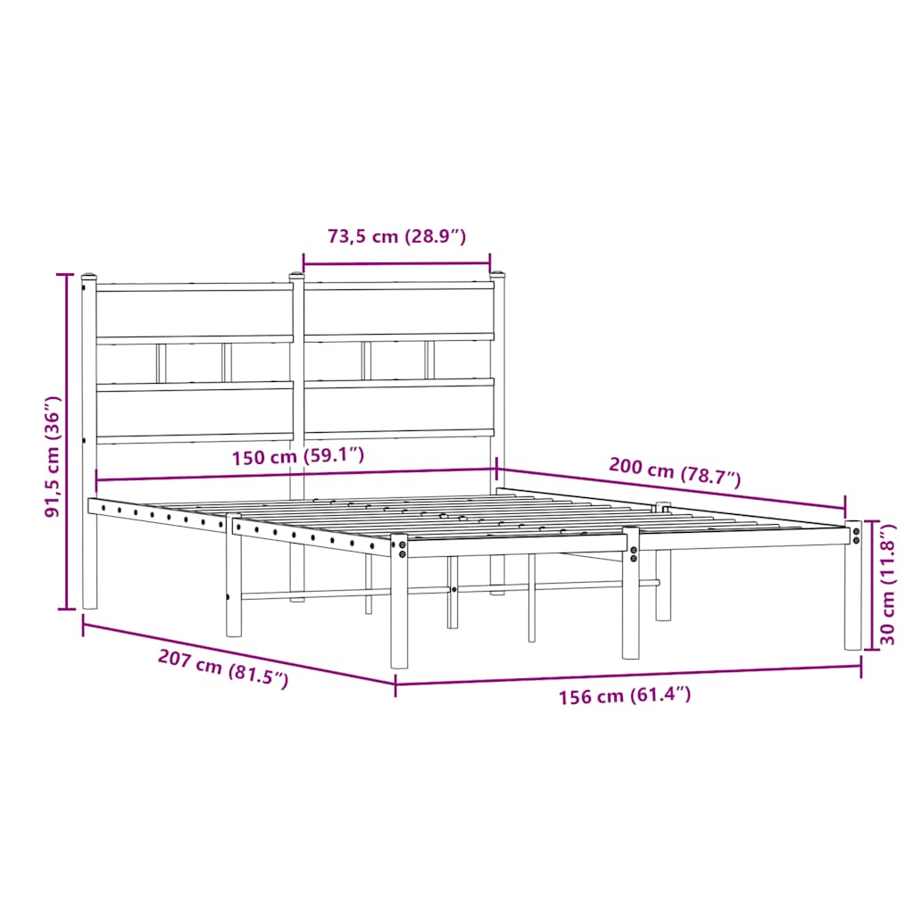 Giroletto senza Materaso in Metallo Rovere Fumo 150x200 cm | homemem39