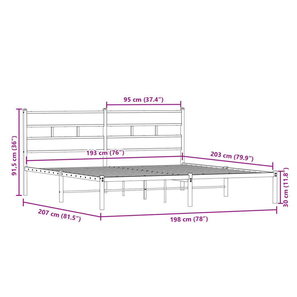 Giroletto senza Materaso in Metallo Rovere Fumo 193x203 cm | homemem39