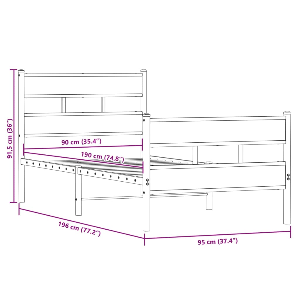 Giroletto senza Materaso in Metallo Rovere Fumo 90x190 cm | homemem39