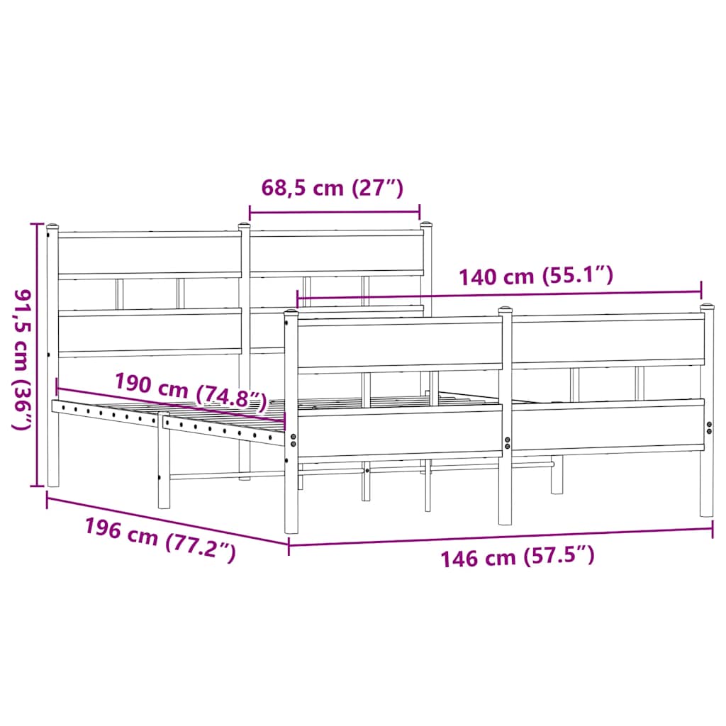 Giroletto senza Materaso in Metallo Rovere Fumo 140x190 cm | homemem39