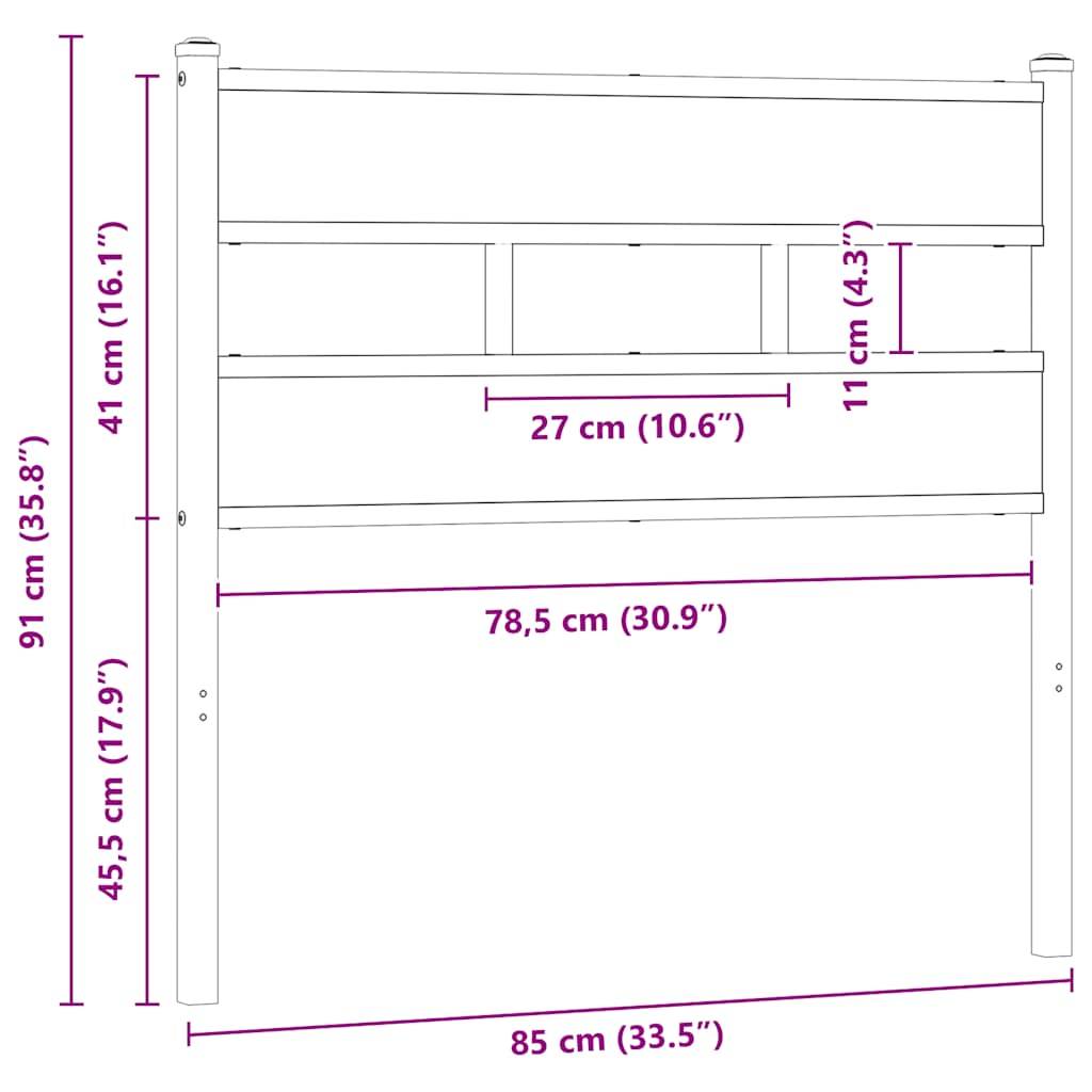 Testiera di Ricambio Rovere Fumo 80 cm in Ferro e Truciolato | homemem39