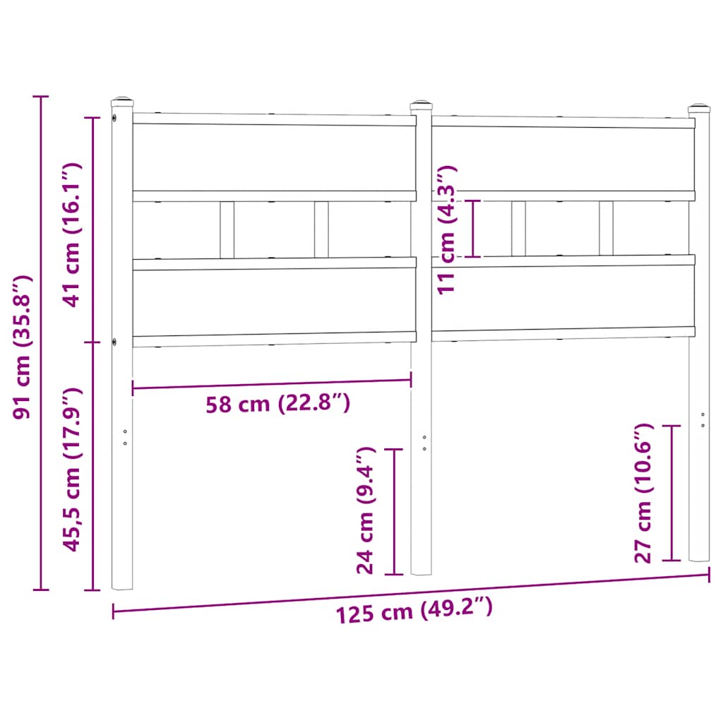 Testiera di Ricambio Rovere Fumo 120 cm in Ferro e Truciolato | homemem39