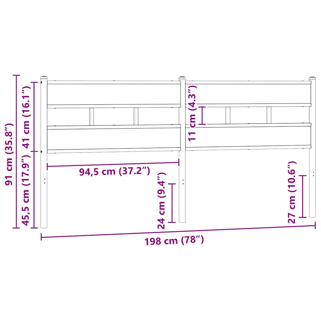 Testiera di Ricambio Rovere Fumo 193 cm in Ferro e Legno Multistrato | homemem39