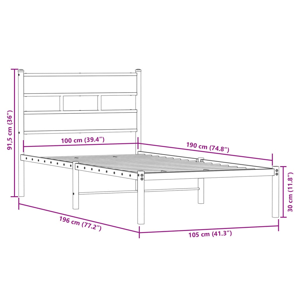 Giroletto senza Materaso in Metallo Rovere Sonoma 100x190 cm | homemem39