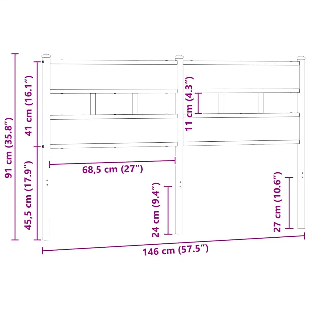 Testiera di Ricambio Rovere Sonoma 140 cm in Ferro e Legno Multistrato | homemem39