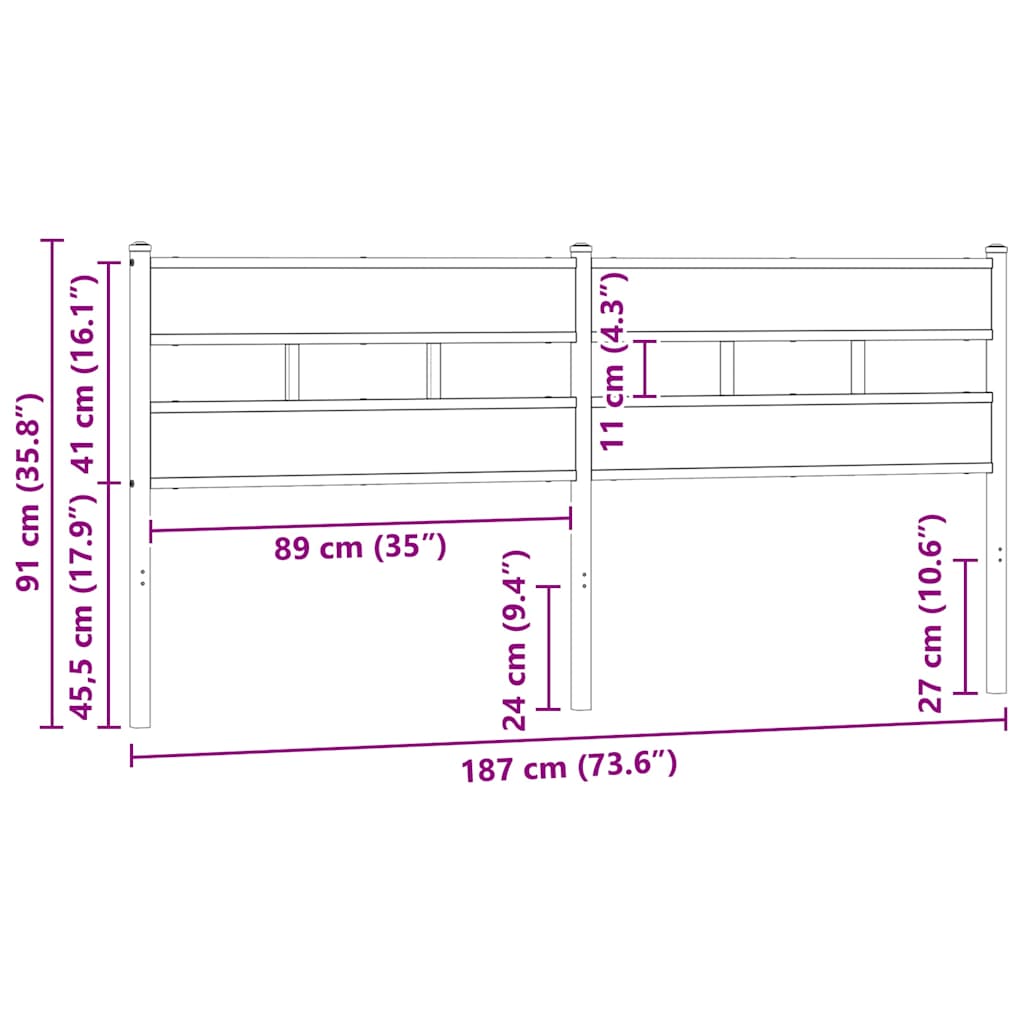 Testiera di Ricambio Rovere Sonoma 180 cm in Ferro e Legno Multistrato | homemem39