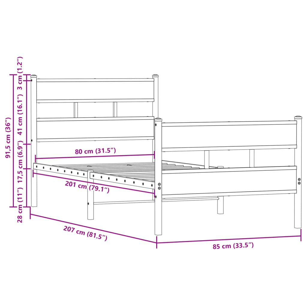 Giroletto senza Materasso con Testiera e Pediera 80x200 cm | homemem39