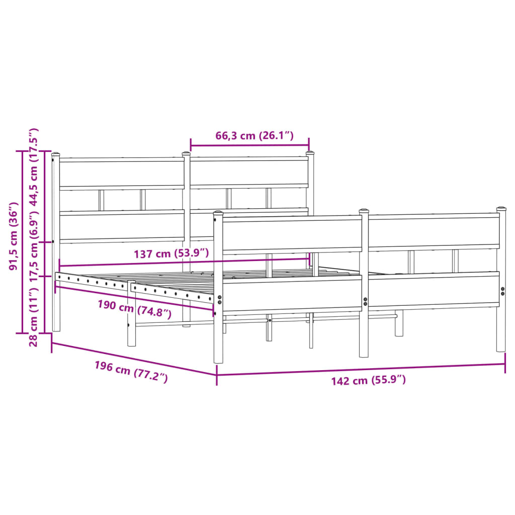 Giroletto senza Materasso con Testiera e Pediera 137x190 cm | homemem39
