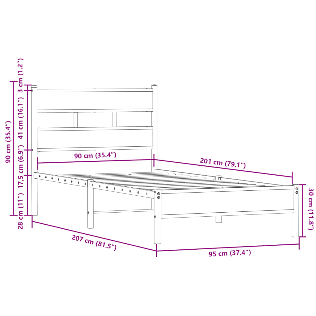 Giroletto senza Materasso con Testiera Rovere Sonoma 90x200 cm | homemem39