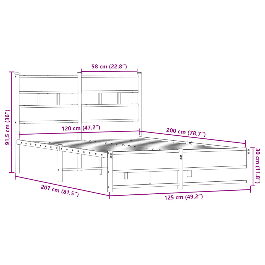 Giroletto senza Materaso in Metallo Rovere Fumo 120x200 cm