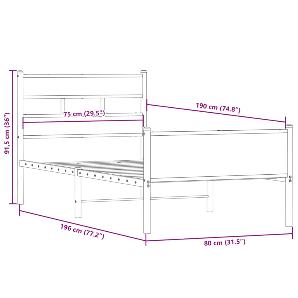 Giroletto senza Materasso Rovere Fumo 75x190 cm in Truciolato | homemem39
