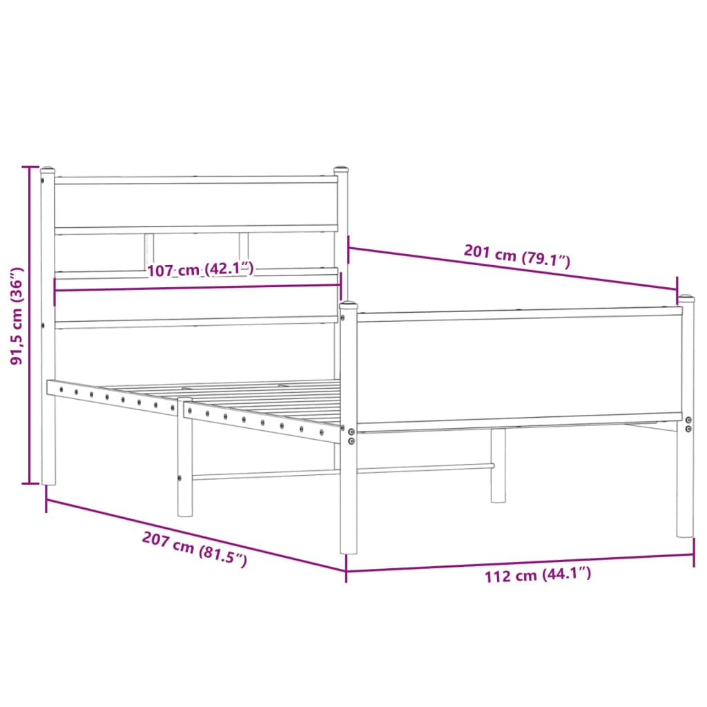 Giroletto senza Materasso Rovere Fumo 107x200 cm in Truciolato | homemem39