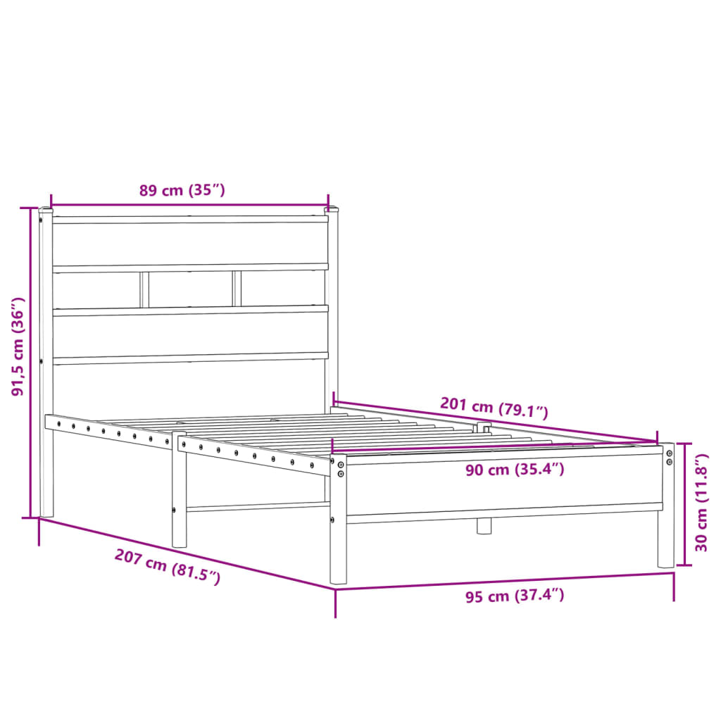 Giroletto senza Materasso Rovere Sonoma 90x200 cm in Truciolato | homemem39