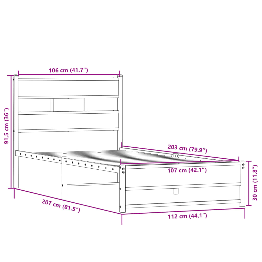 Giroletto senza Materaso in Metallo Rovere Sonoma 107x203 cm