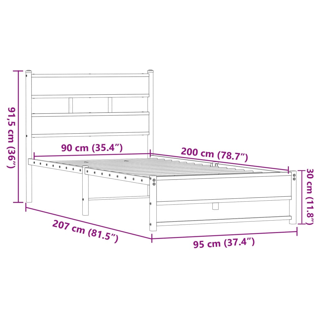 Giroletto senza Materasso in Metallo Rovere Marrone 90x200 cm