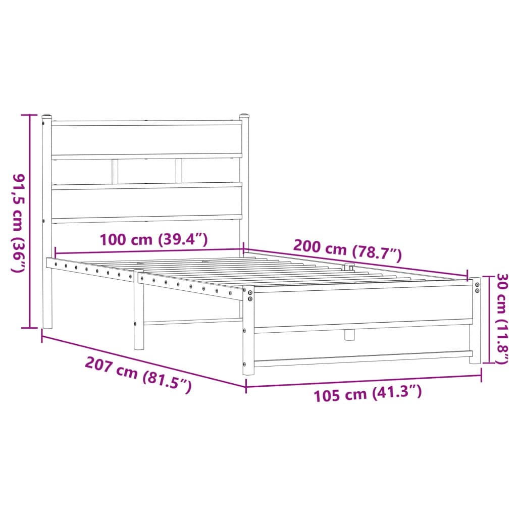 Giroletto senza Materasso in Metallo Rovere Marrone 100x200 cm