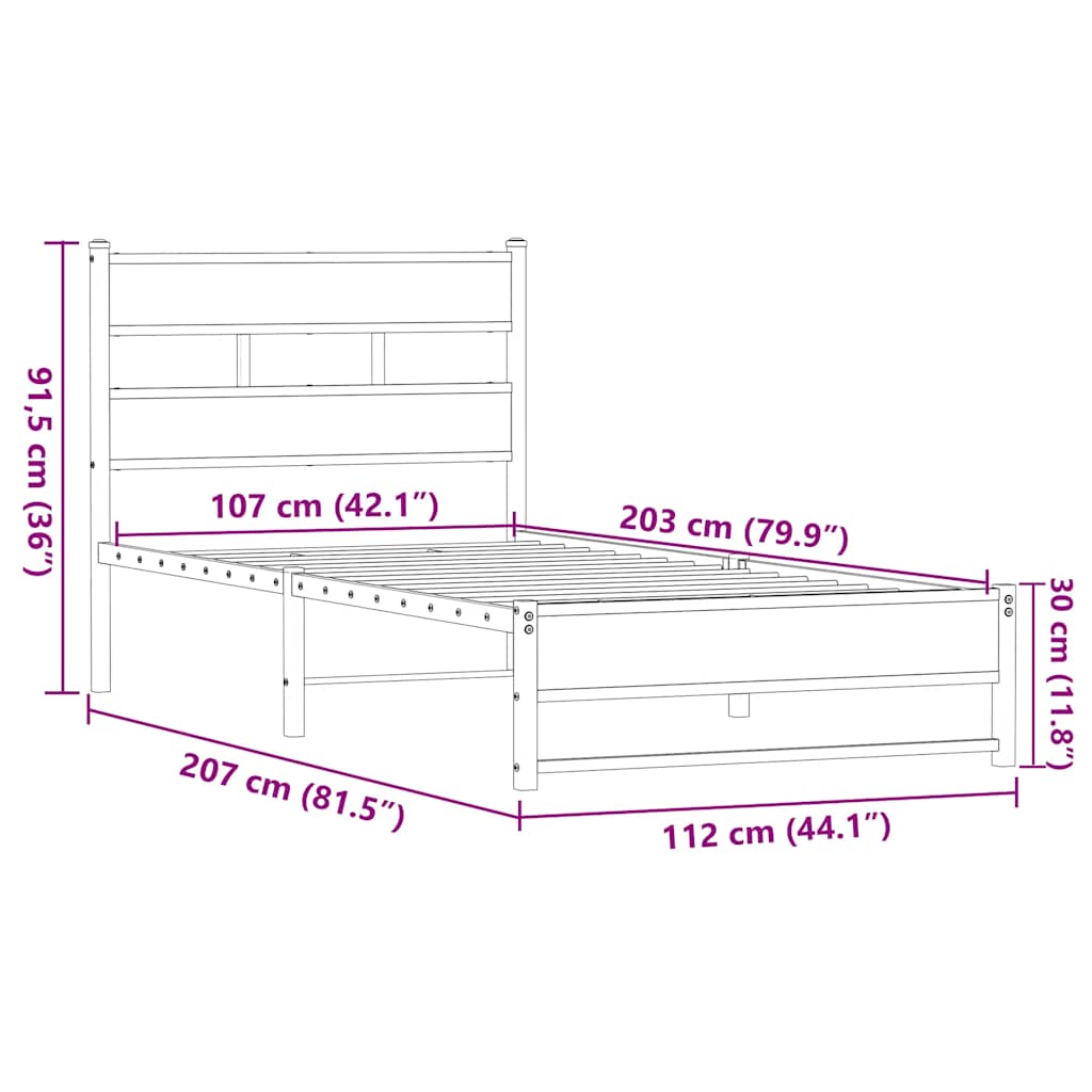 Giroletto senza Materasso in Metallo Rovere Marrone 107x203 cm | homemem39