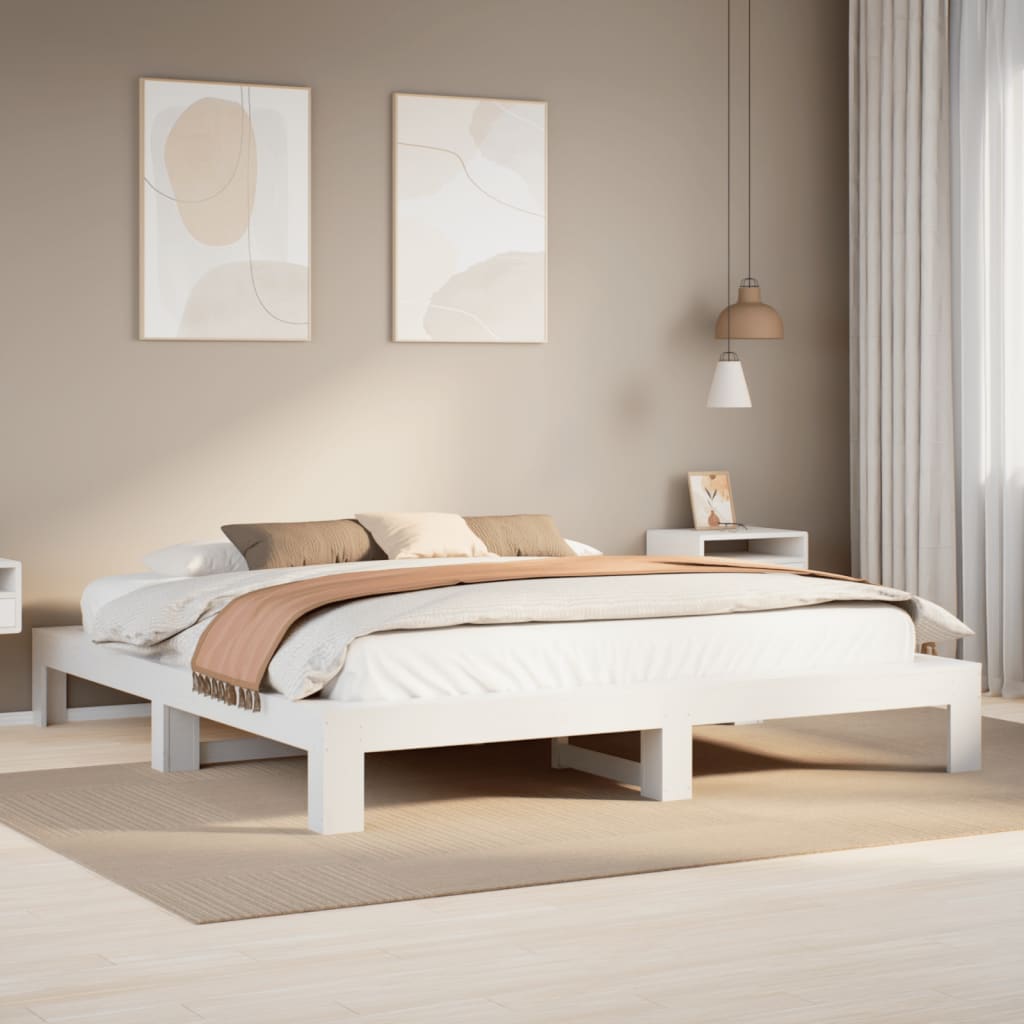 Giroletto senza Materasso Bianco 200x200 cm Legno Massello Pino | homemem39