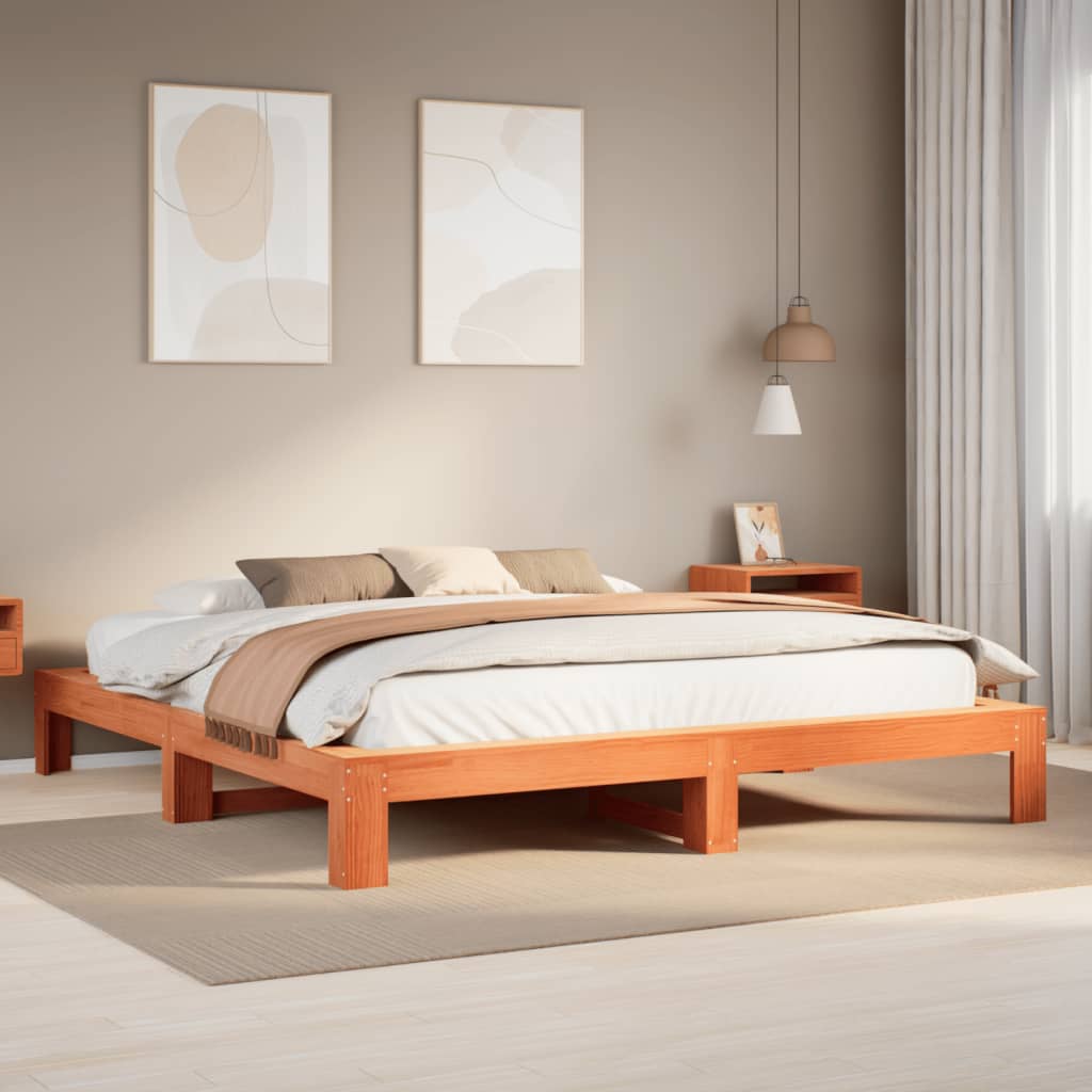 Letto senza Materasso Marrone Cera 200x200 cm in Legno di Pino | homemem39