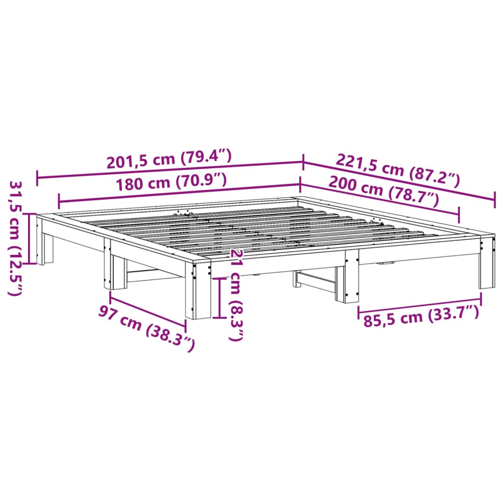 Letto senza Materasso Bianco 180x200 cm Legno Massello di Pino | homemem39