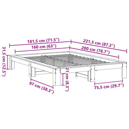 Letto senza Materasso Bianco 160x200 cm Legno Massello di Pino | homemem39