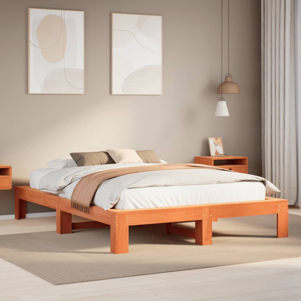 Letto senza Materasso Marrone Cera 160x200 cm in Legno di Pino - homemem39