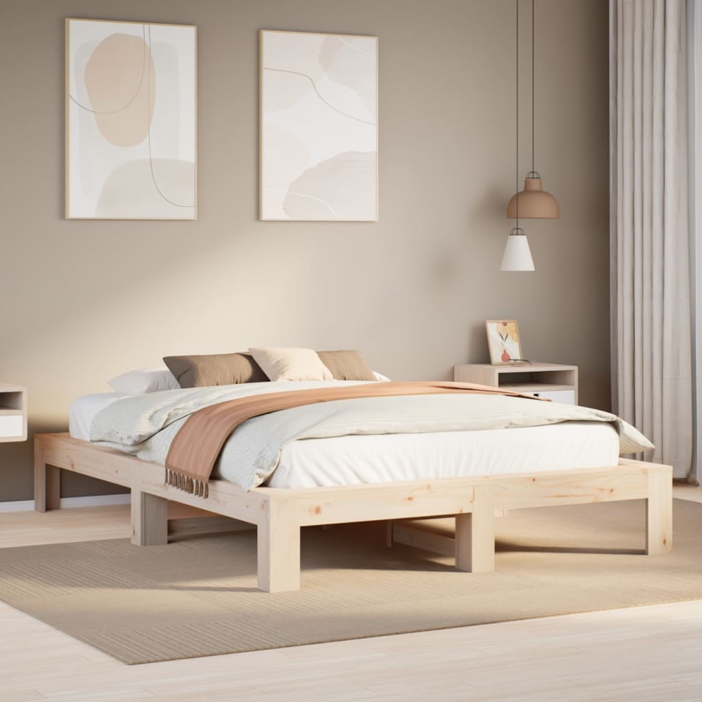 Letto senza Materasso 150x200 cm in Legno Massello di Pino | homemem39