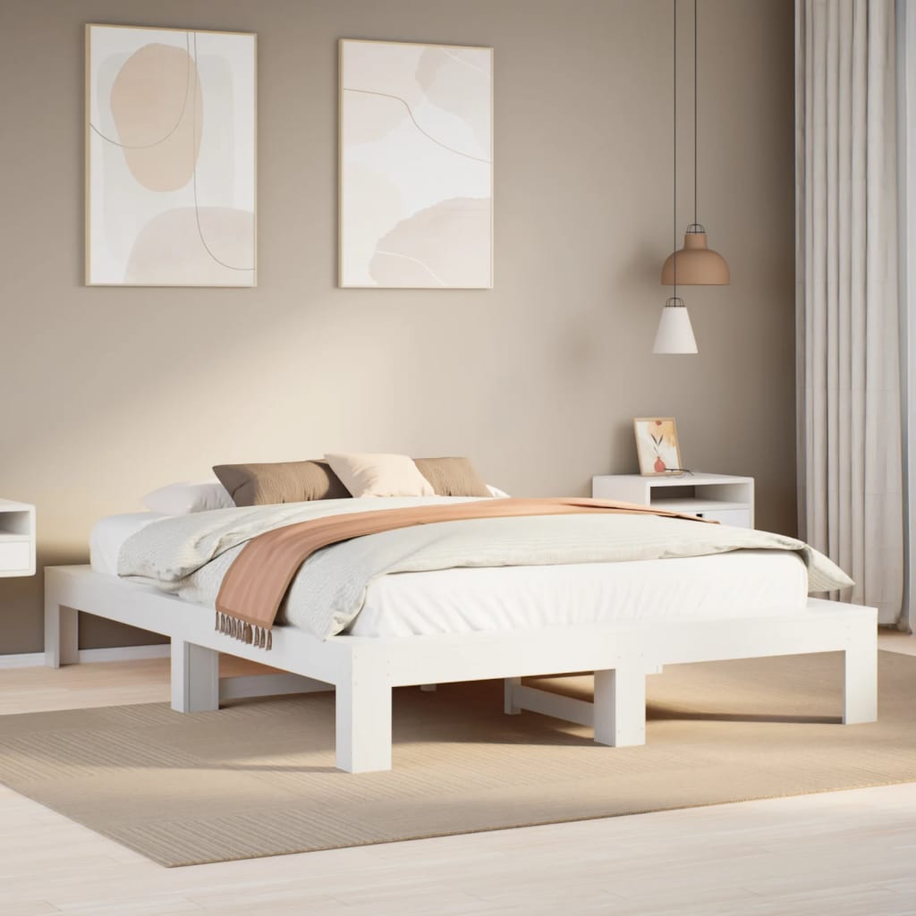 Letto senza Materasso Bianco 140x190 cm Legno Massello di Pino | homemem39