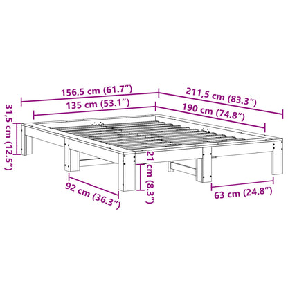 Letto senza Materasso 135x190 cm in Legno Massello di Pino | homemem39