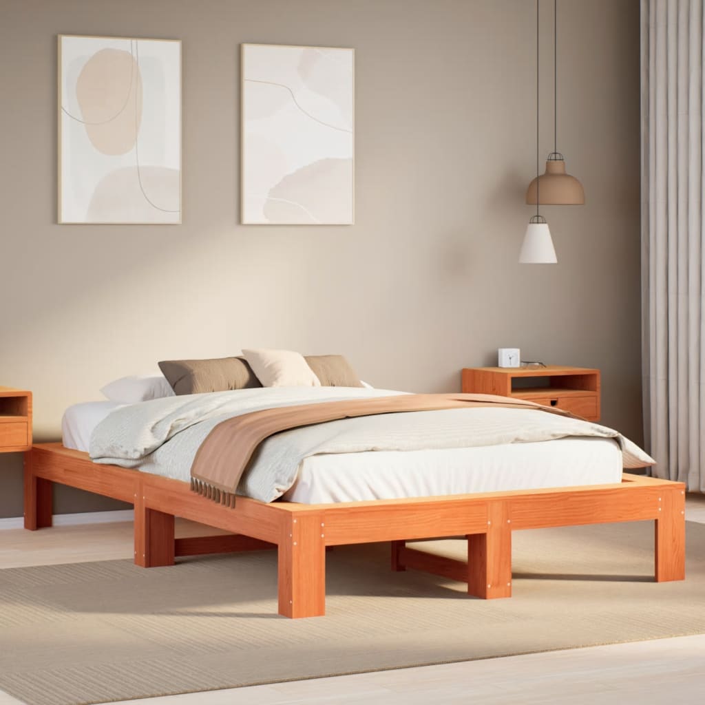 Letto senza Materasso Marrone Cera 135x190 cm in Legno di Pino | homemem39