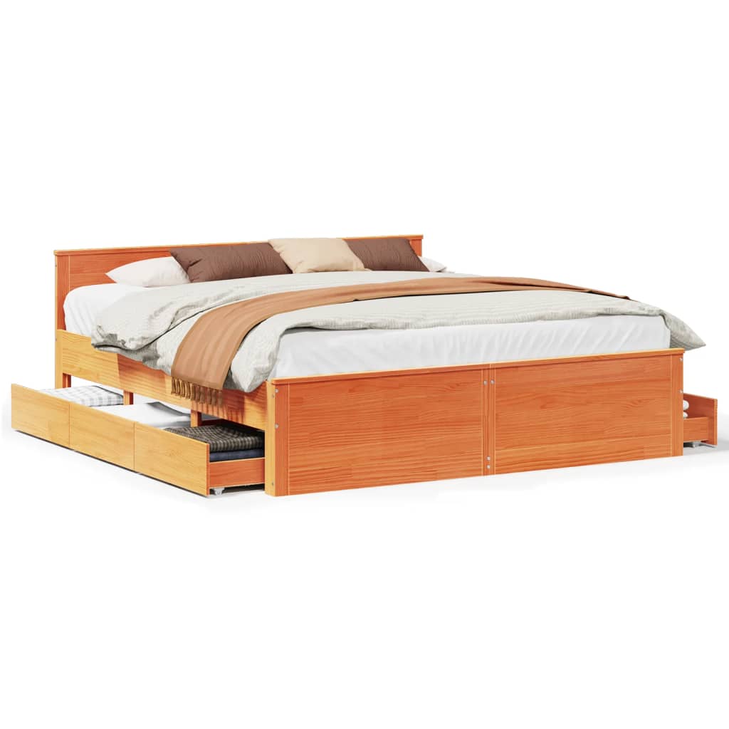 Giroletto senza Materasso con Testiera Marrone Cera 200x200Pino | homemem39