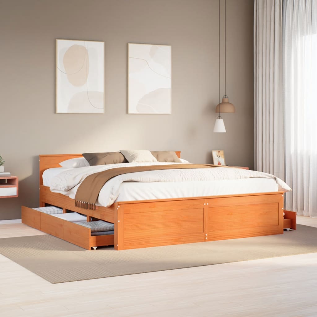 Giroletto senza Materasso con Testiera Marrone Cera 200x200Pino | homemem39