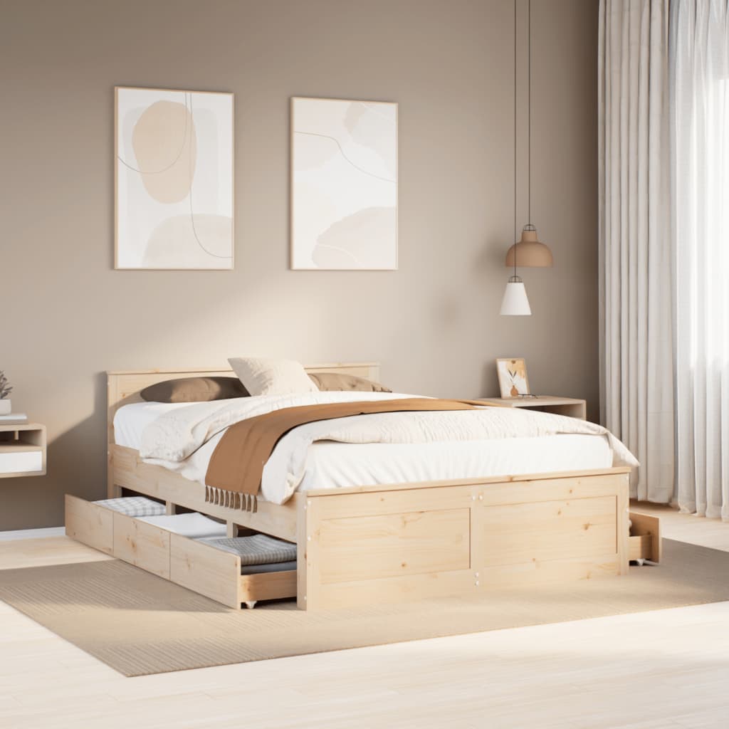 Letto senza Materasso con Testiera 160x200 cm in Legno di Pino - homemem39