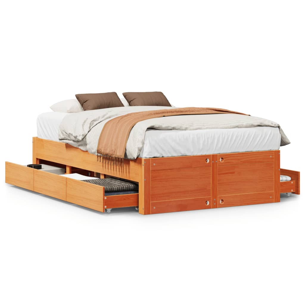 Giroletto senza Materasso con Cassetti Marrone Cera 120x200Pino | homemem39