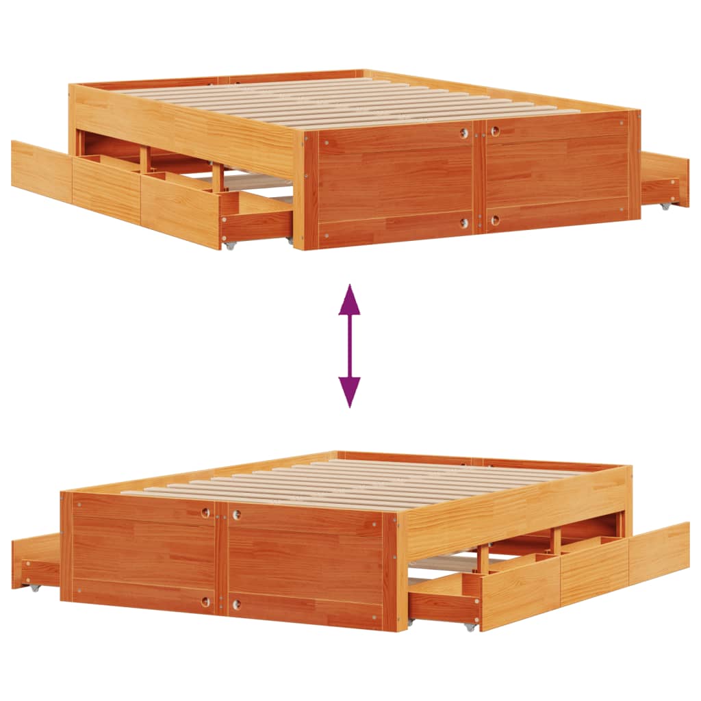 Giroletto senza Materasso con Cassetti Marrone Cera 140x190 cm | homemem39