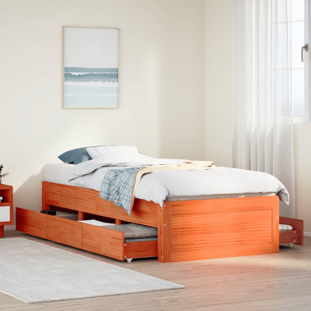 Giroletto senza Materasso con Cassetti Marrone Cera 75x190 cm | homemem39